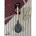 کفگیر سوراخ دار سیلیکونی دسته چوبی شنگیا